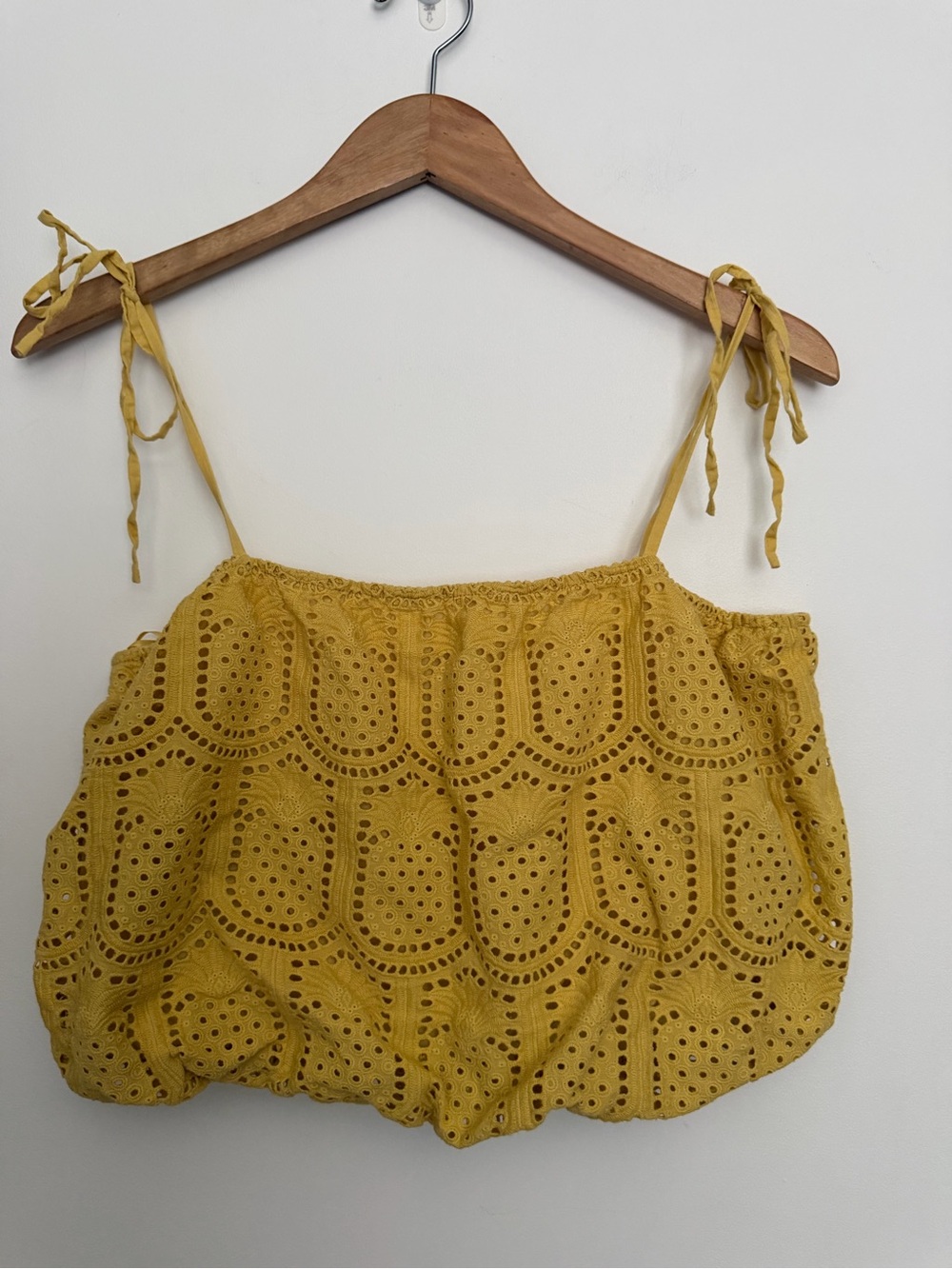 Anthropologie Greylin Lucy Mustard Yellow Eyelet Tie-Shoulder Crop Bubble Top